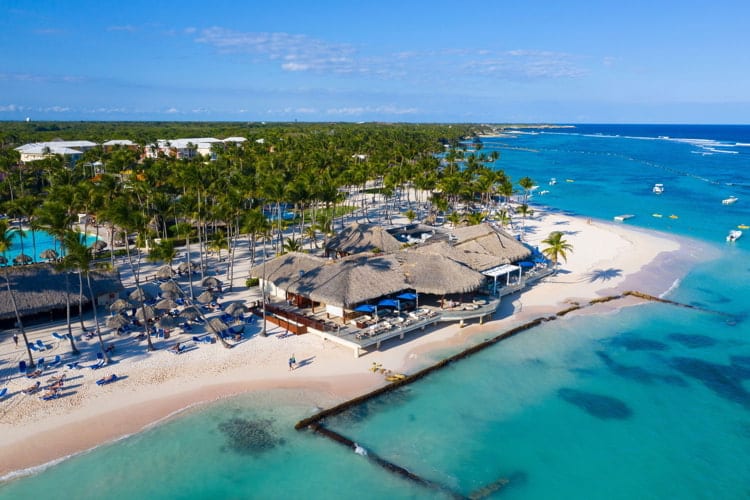 Aerial view of beautiful white sandy beach in Punta Cana, Dominican Republic