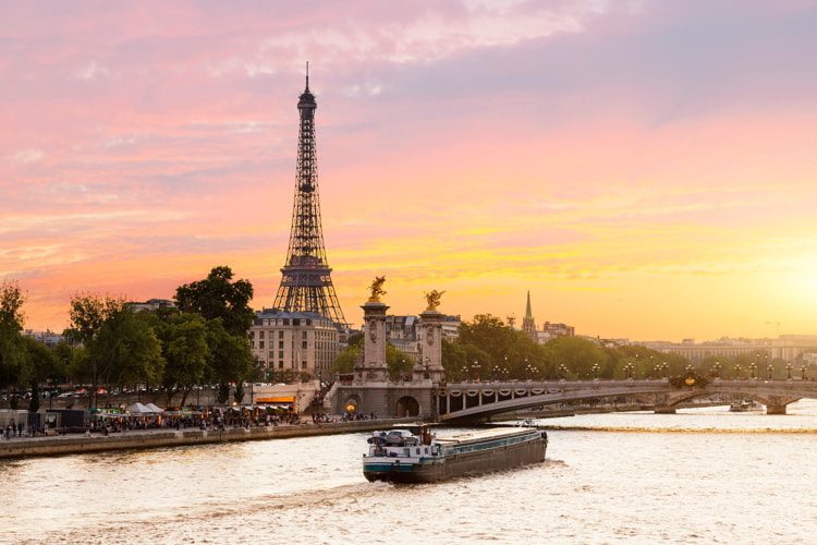 Sunset on Seine river in Paris