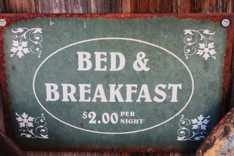 A bed and breakfast sign