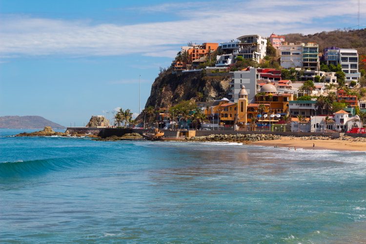 Main avenue of the city of Mazatlan on the shore of the beach.