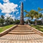 Obelisk in front of the Pink Cabildo, National Congress Museum in Asuncion, Paraguay