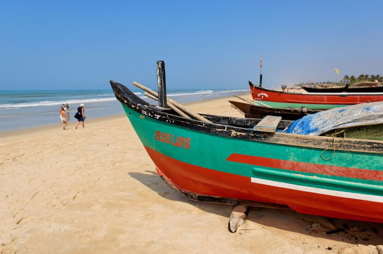 Fishing boats at Benaulim Beach South Goa, India