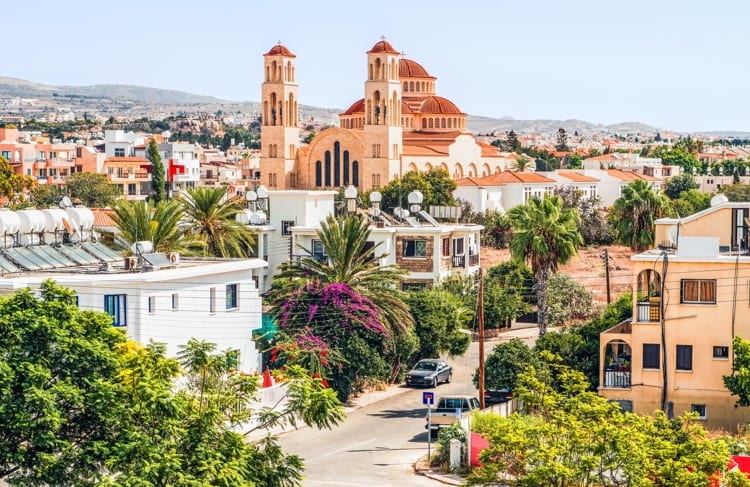 View of Paphos with the Orthodox Cathedral of Agio Anargyroi, Cyprus