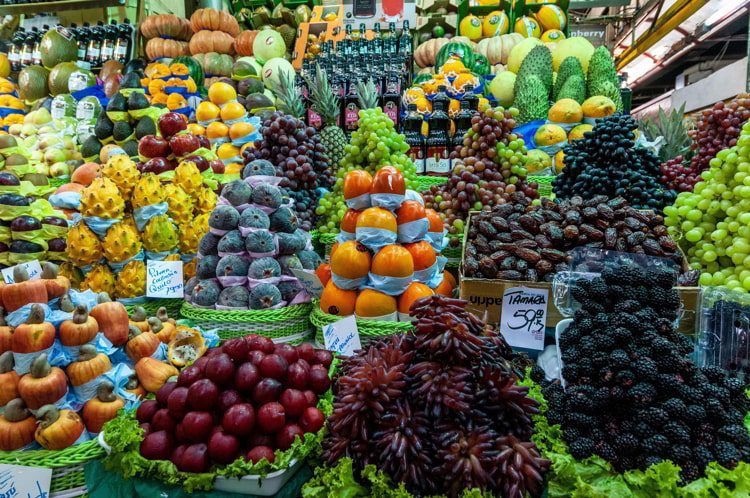 A variety of Brazilian fresh fruits on sale at the historic public under covered Municipal Market