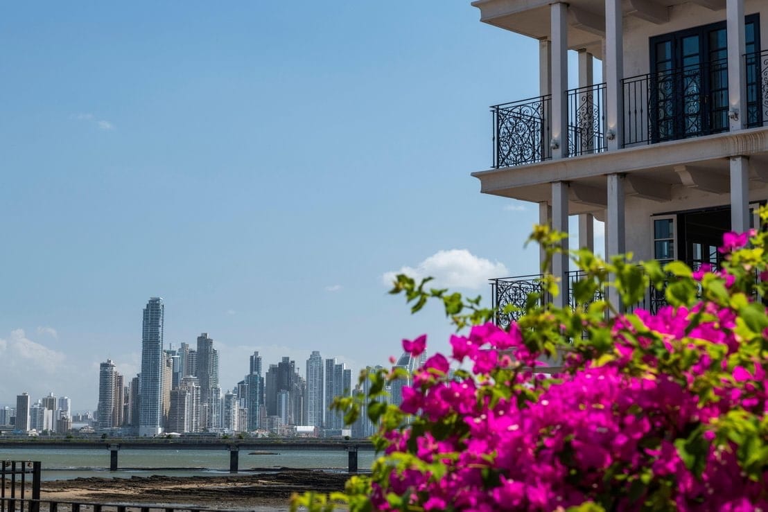 The skyscrapers of Panama city from the San Felipe neighborhood, Casco Viejo, Panama