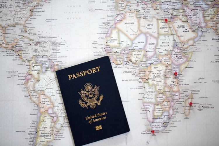 U.S. passport on the world map 