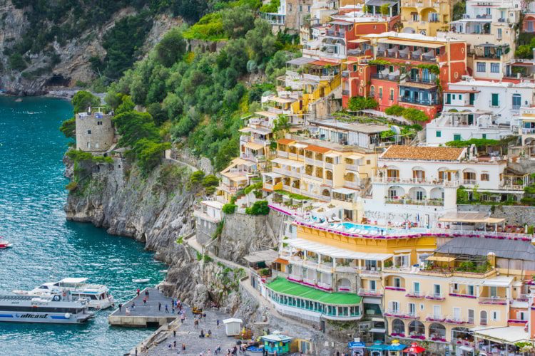 Lovely View from the Cliffside Village Positano, province of Salerno, Italy.