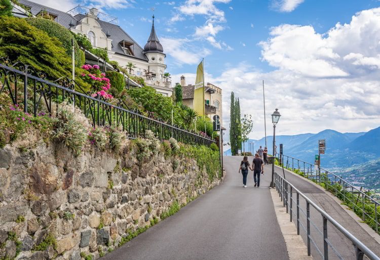 Street of the small village of Dorf Tirol in Northern Italy.