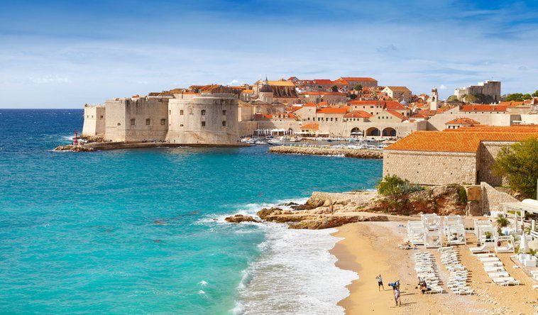 View to harbor and beach in Dubrovnik, travel in croatia