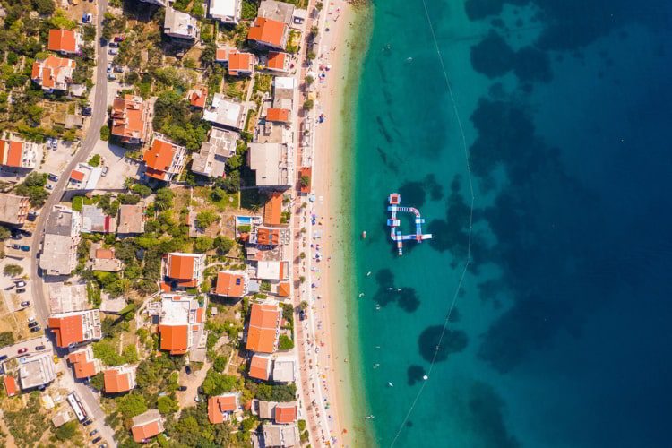 Aerial view of coastal city of Igrane during the summer, Croatia