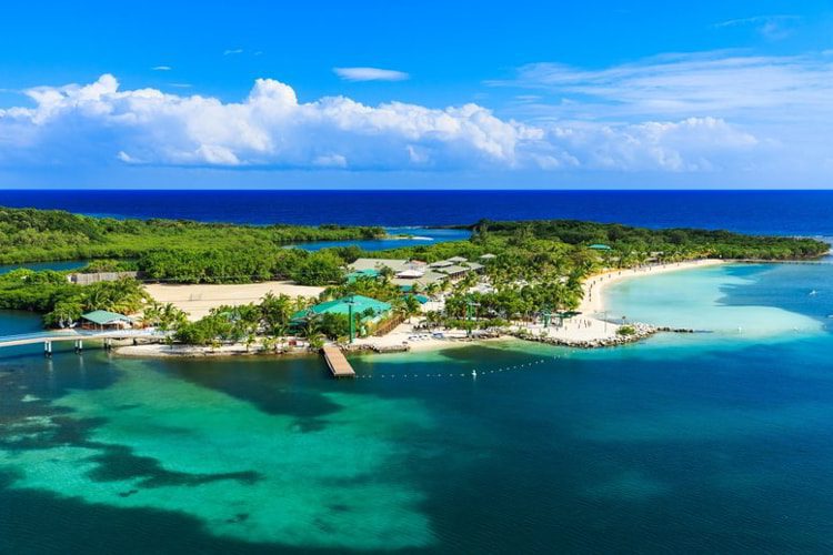 Panoramic view of Roatan Island, Honduras.