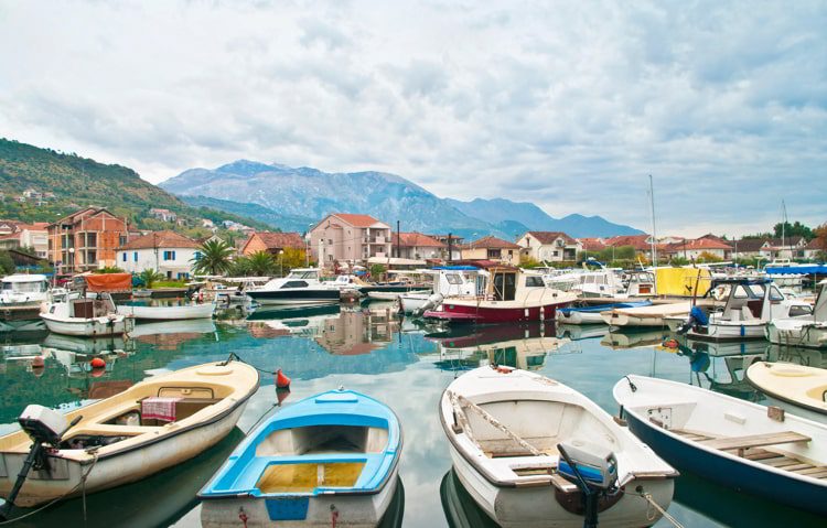 Marina in Tivat on cloudy day, Montenegro