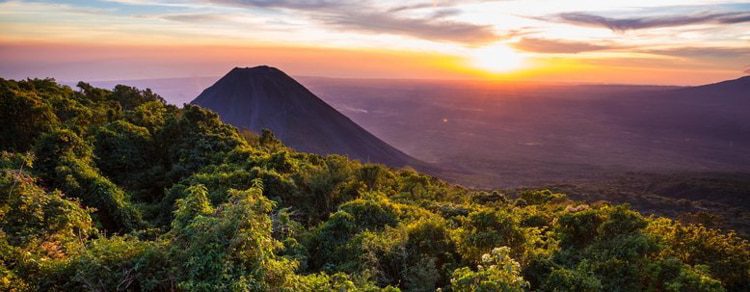 Sunset and Beautiful volcano in Cerro Verde National Park in El Salvador