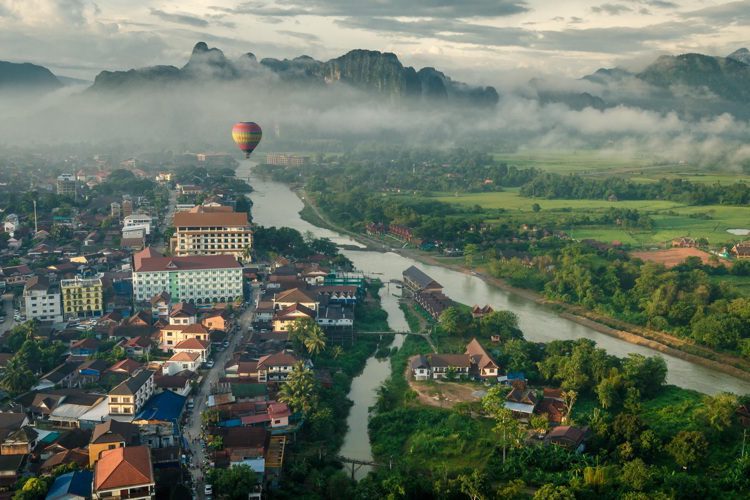 Morning view of Vang Vieng, Northern Laos