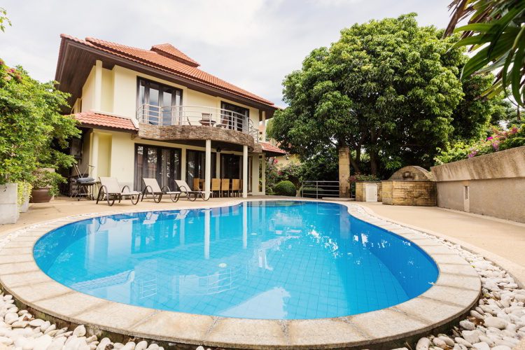 Private swimming pool near luxury villa