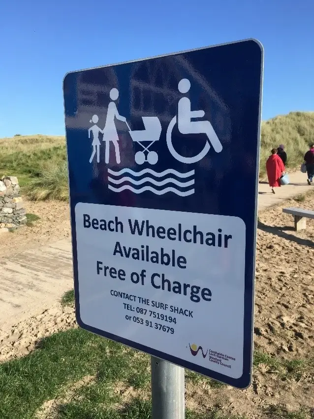 A sign in Ireland of a wheelchair friendly beach