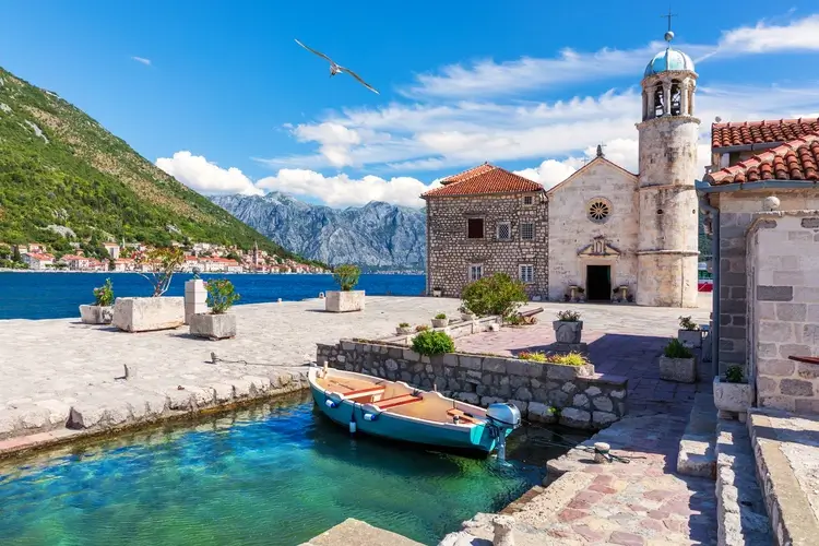 Church of Our Lady of the Rocks in the Bay of Kotor near Perast, Montenegro. disability friendly countries