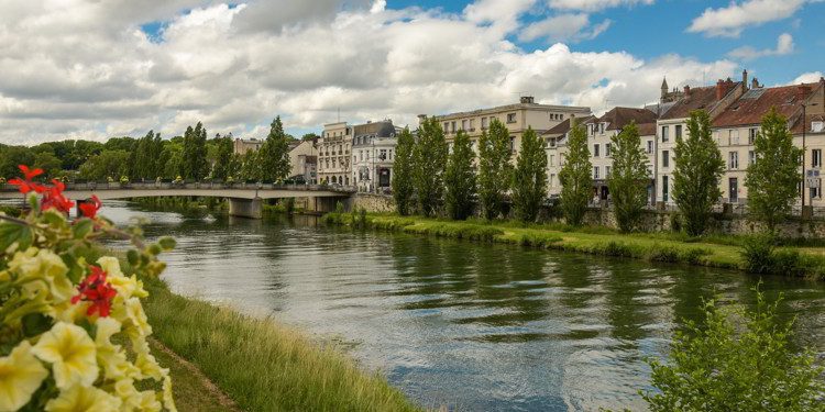 View of the banks of the Seine in the city of Melun