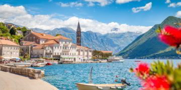 Historic town of Perast at Bay of Kotor in summer, Montenegro