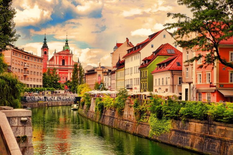 Lovely view of embankment in Ljubljana