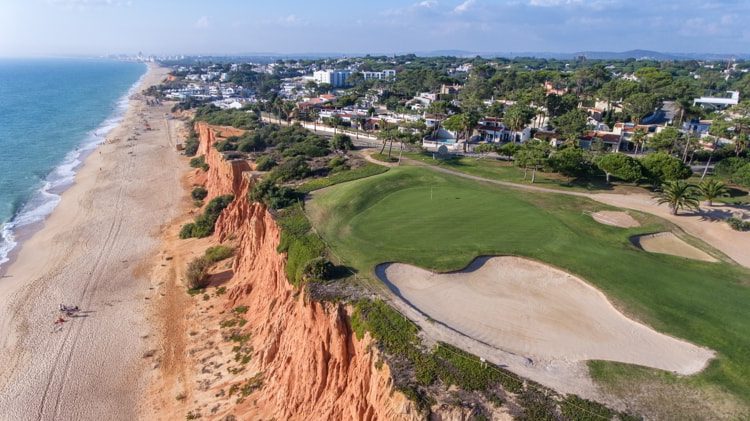 View from the sky at the golf courses in the tourist town Vale de Lobo in The Algarve, Portugal