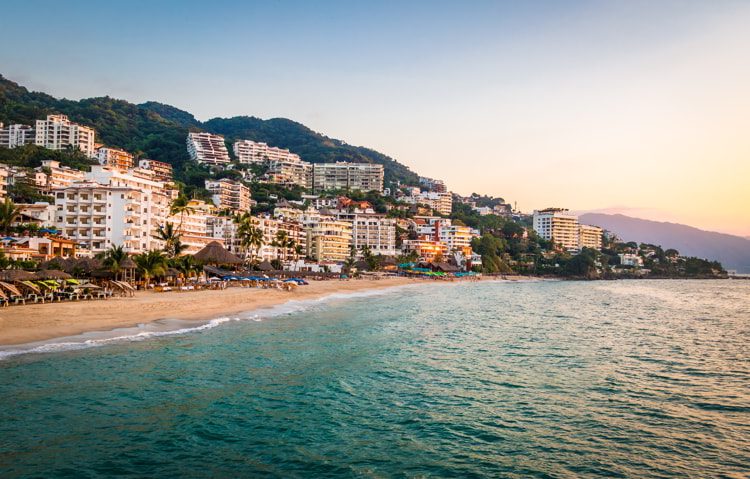 A beach and beachfront buildings in Puerto Vallarta, Jalisco, Mexico