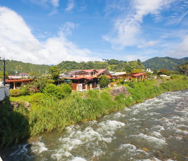 Panama Boquete Caldera creek view from the bridge in a sunny day