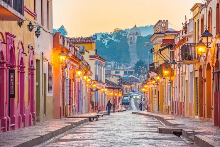 Beautiful streets and colorful facades of San Cristobal de las Casas in Chiapas, Mexico