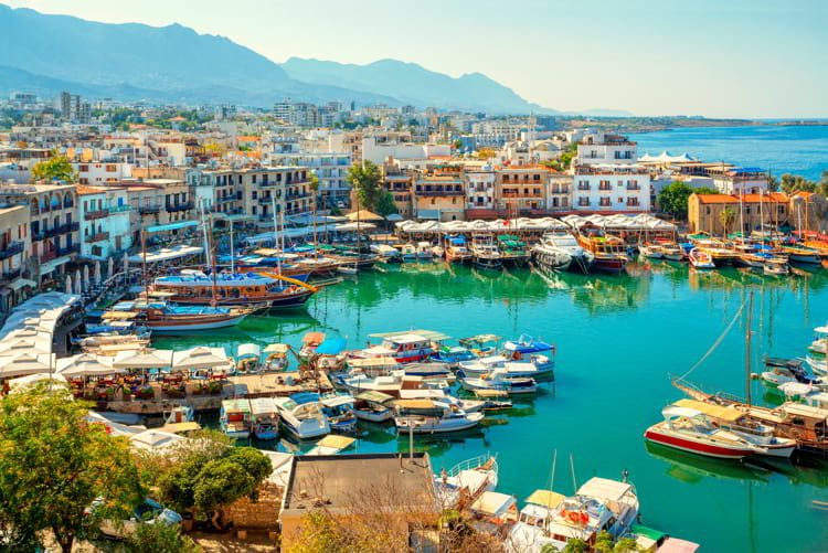 Kyrenia old harbor on the northern coast of Cyprus.