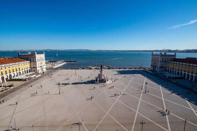 The Monument of King Joseph 1 at the Parca do Comercio in Baixa in the City of Lisbon in Portugal