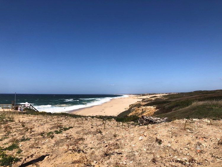 Beautiful coast of portugal with blue seas and blue sky