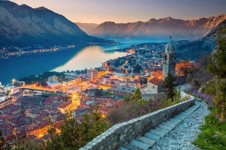 Beautiful romantic old town of Kotor during sunset.