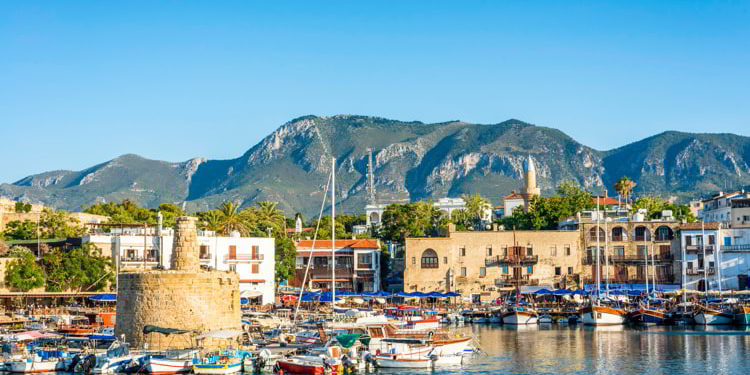 Ancient chain tower in Kyrenia Harbour in Cyprus