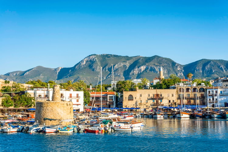 Ancient chain tower in Kyrenia Harbour in Cyprus