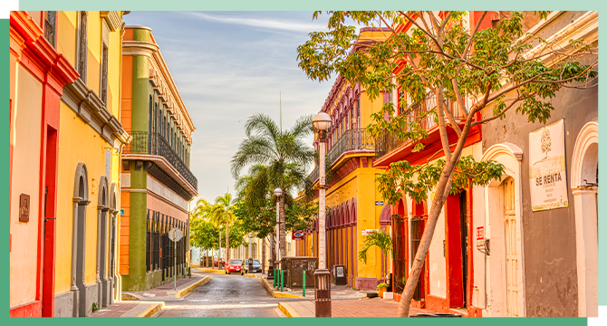 Colorful colonial buildings in Mazatlan, Mexico