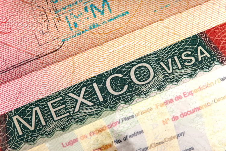 Close up of a visa of Mexico in a passport