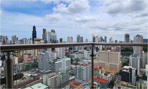 A view of Panama City buildings from an apartment balcony in El Cangrejo neighborhood