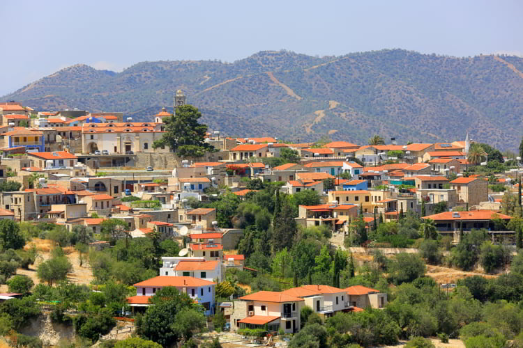 Red house roofs of Mediterranean village in Cyprus