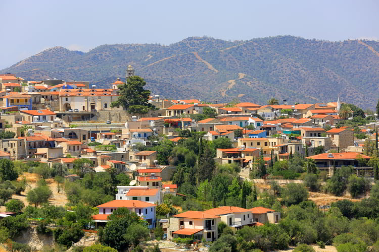 Red house roofs of Mediterranean village in Cyprus troodos