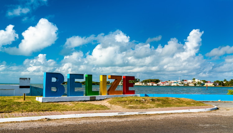 Welcome to Belize Sign at the Caribbean Sea