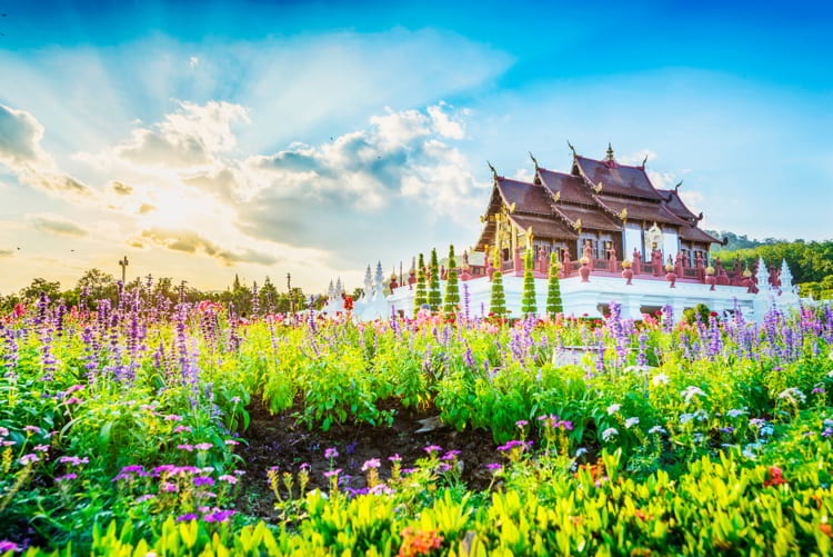 Thai style garden located in Royal Park Rajapruek, Chiang Mai, Thailand.