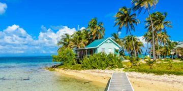 Paradise beach on island Caye Carrie Bow Cay Field Station, Belize.