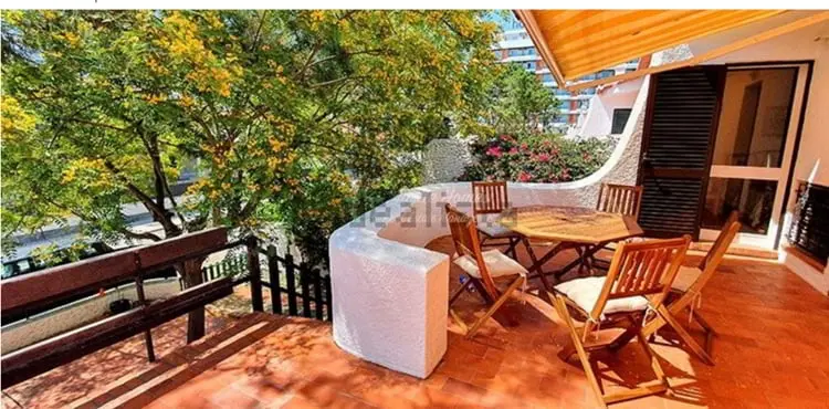 A terrace of a semi-detached house in the beach of Monte Gordo, in the Algarve, Portugal