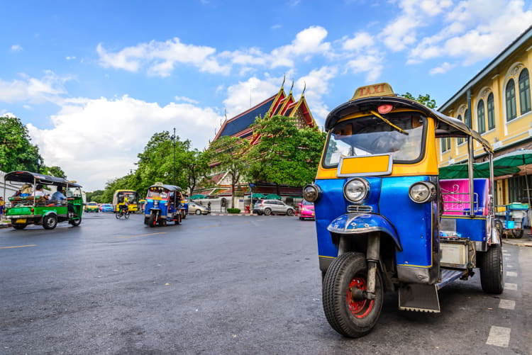 Blue Tuk Tuk, Thai traditional taxi in Bangkok. Thailand Facts and figures