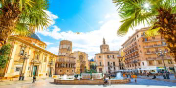 Panoramic view of Plaza de la Virgen and Valencia old town. valencia