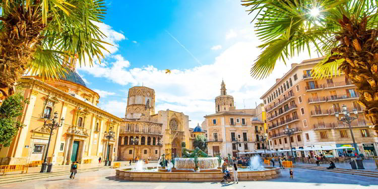 Panoramic view of Plaza de la Virgen and Valencia old town. valencia