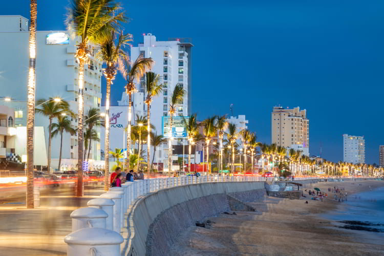 The boardwalk at twilight in Mazatlan, Sinaloa, Mexico