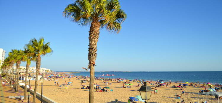 Seafront promenade and Costilla Beach in Rota, Costa de la Luz, Cadiz, Spain