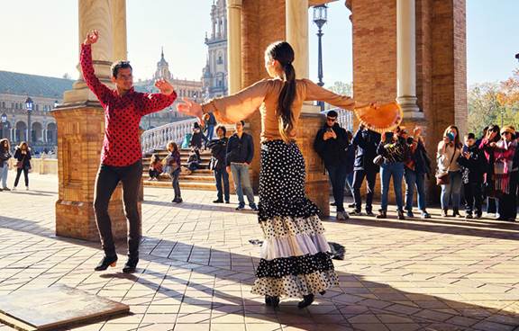 People dancing flamenco in Seville, Spain