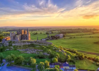 group of Medieval buildings set on limestone.